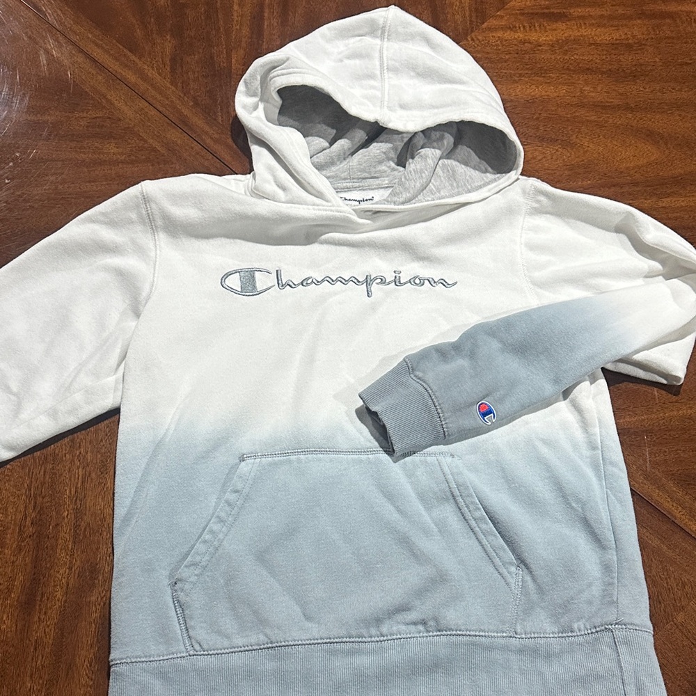 Champion Ombre White and Gray Hoodie